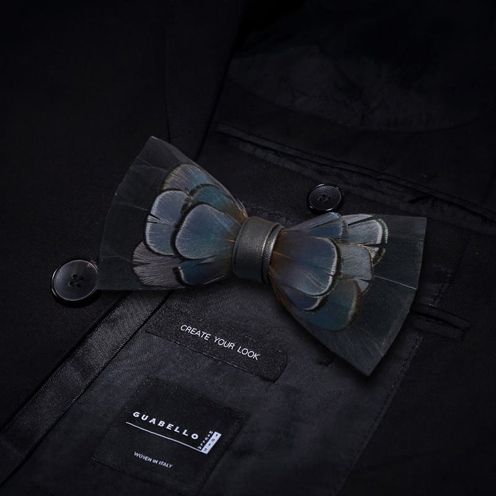 Kid's MidnightBlue Mysterious Feather Bow Tie with Lapel Pin - image 3