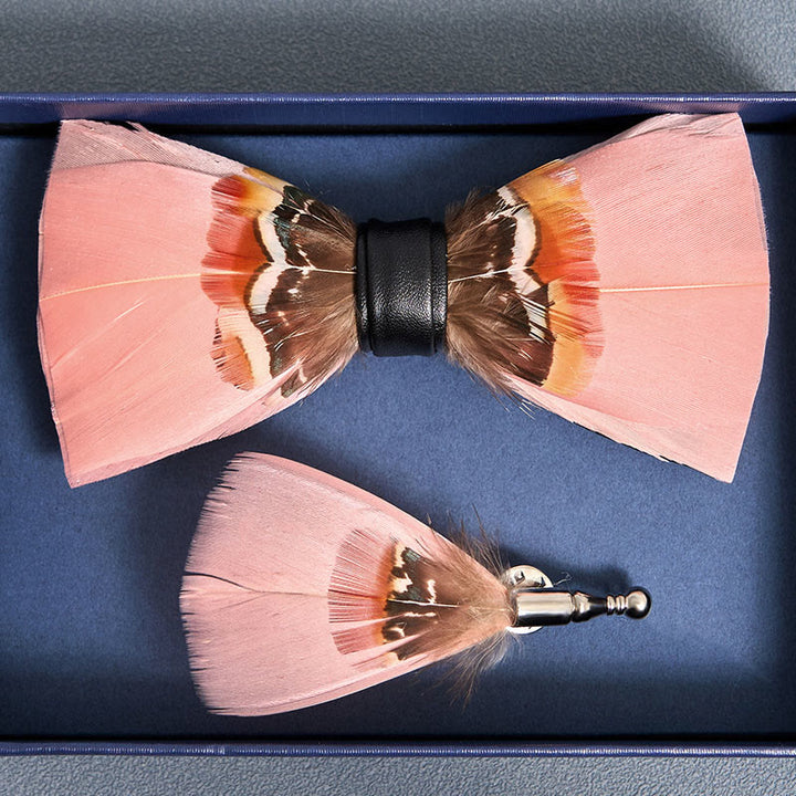 Kid's Pop Pink Feather Bow Tie with Lapel Pin - image 3