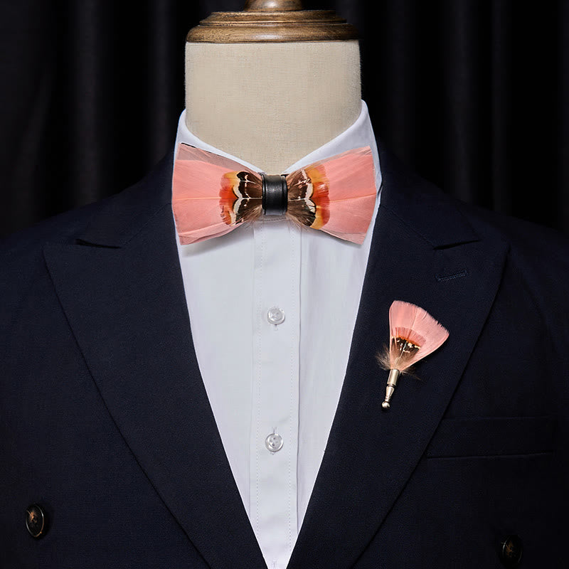 Kid's Pop Pink Feather Bow Tie with Lapel Pin - image 2