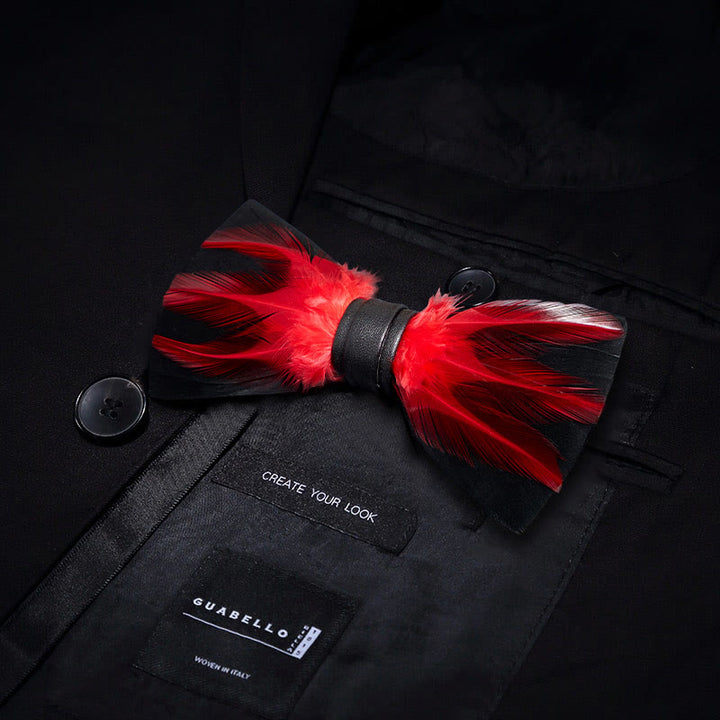 Red White Burgundy Pre-tied Feather Bow Tie - image 2
