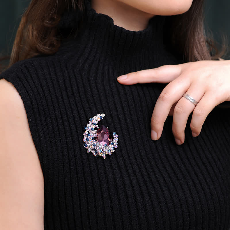 Women's Shiny Crystal Half Moon Shape Brooch