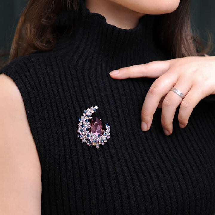 Women's Shiny Crystal Half Moon Shape Brooch