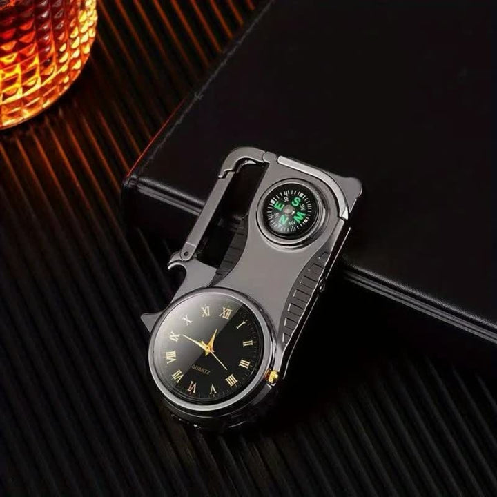 Multi-purpose Compass Watch Portable Keychain Butane Lighter
