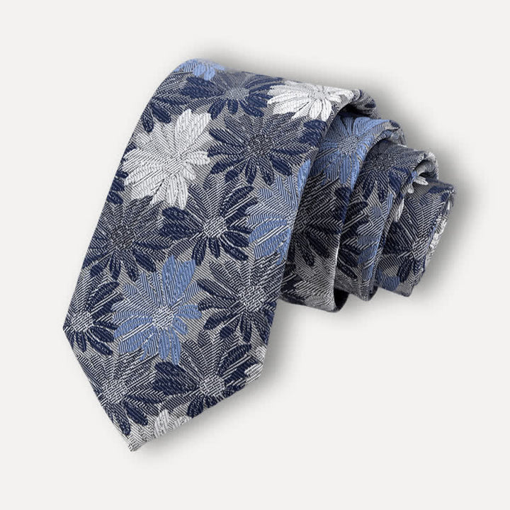 Men's Gray & Blue Daisy Floral Necktie