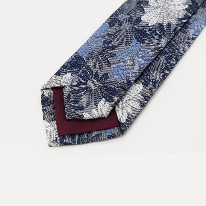 Men's Gray & Blue Daisy Floral Necktie