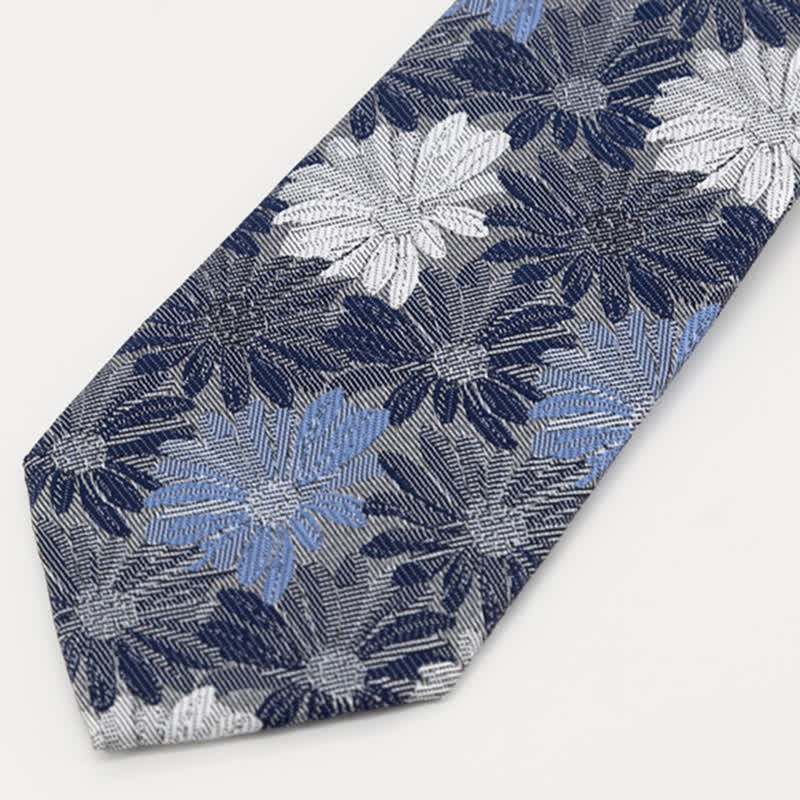 Men's Gray & Blue Daisy Floral Necktie