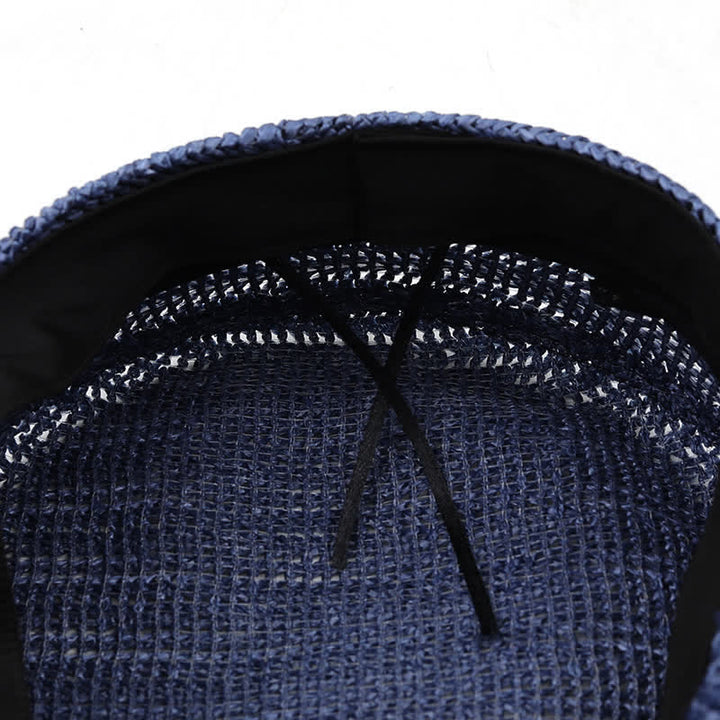 Women's Flat-topped Navy Cap Croche Straw Beret Hat