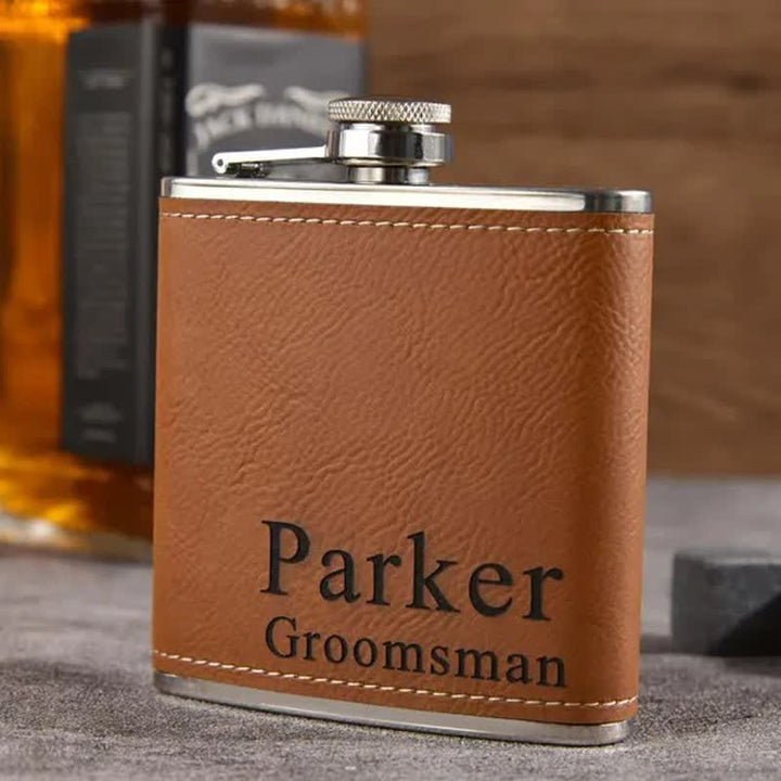 6 oz Personalised Engraved Leather Custom Portable Flask