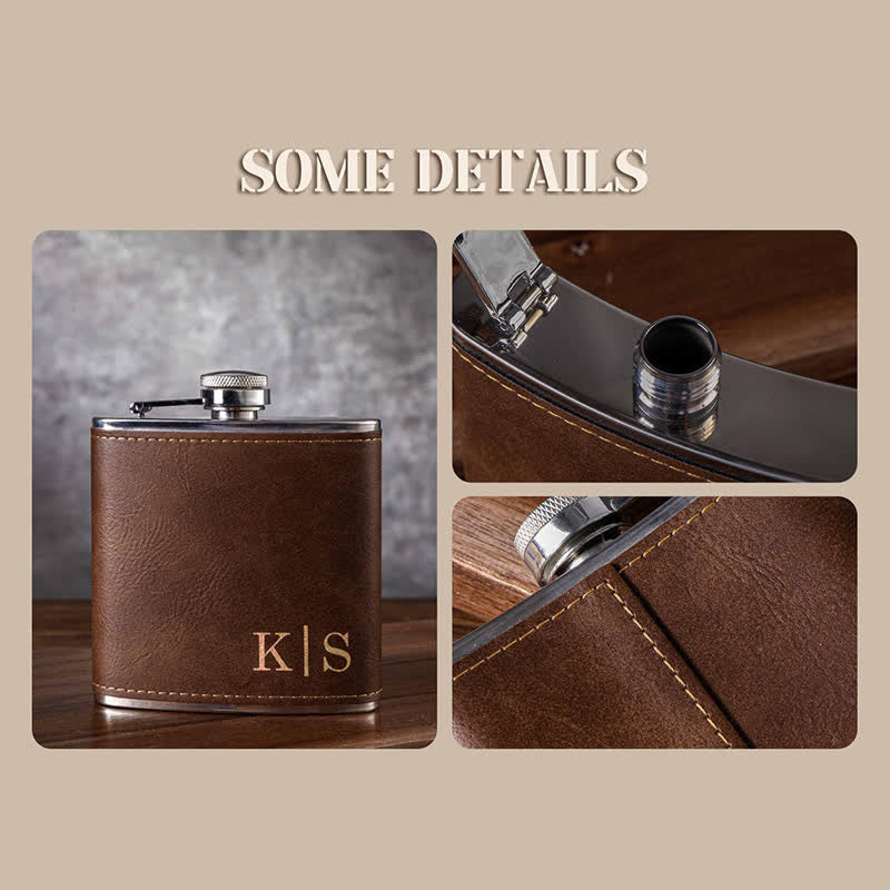 6 oz Personalised Engraved Leather Custom Portable Flask