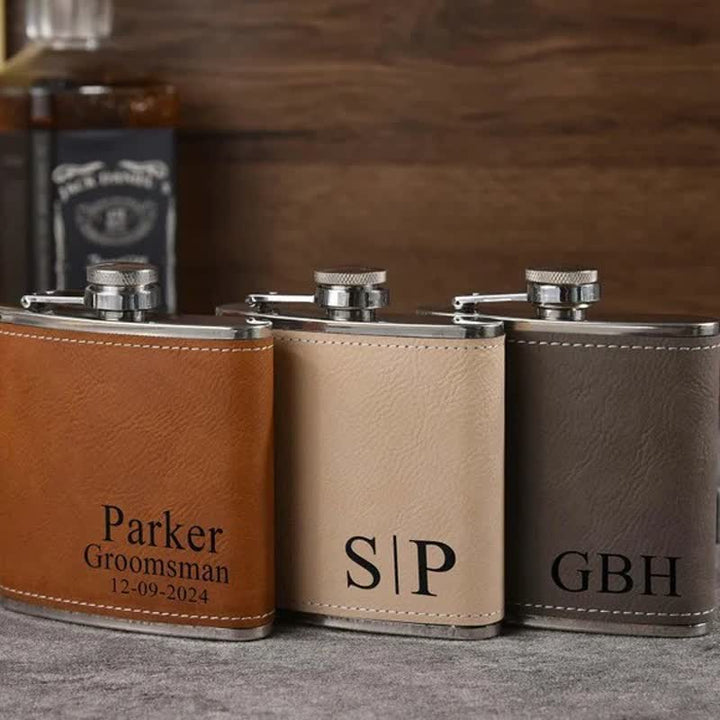 6 oz Personalised Engraved Leather Custom Portable Flask