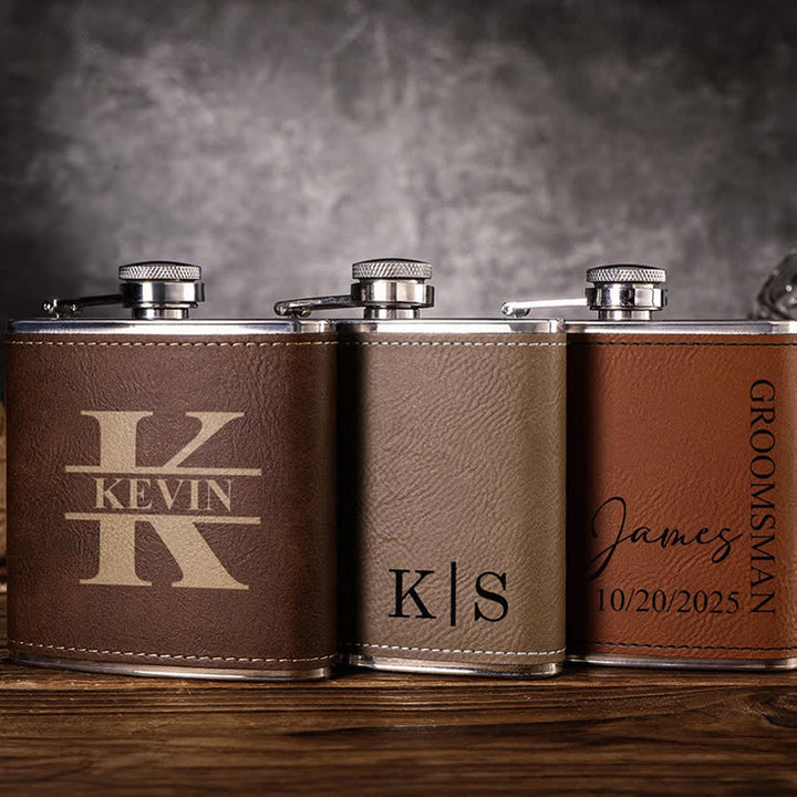 6 oz Personalised Engraved Leather Custom Portable Flask