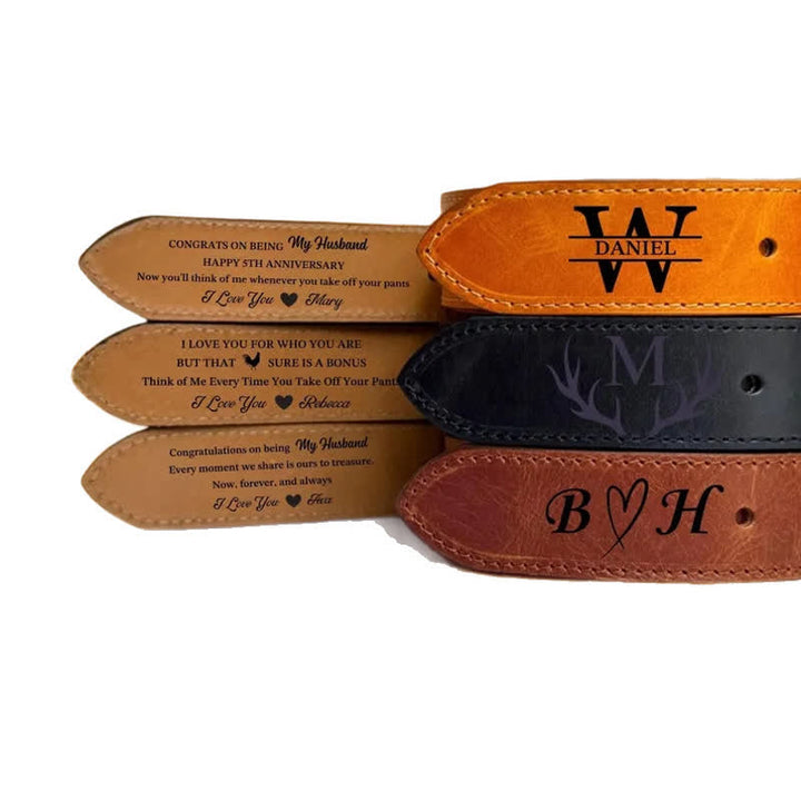 Personalized Custom Name Text Engraved Leather Belt