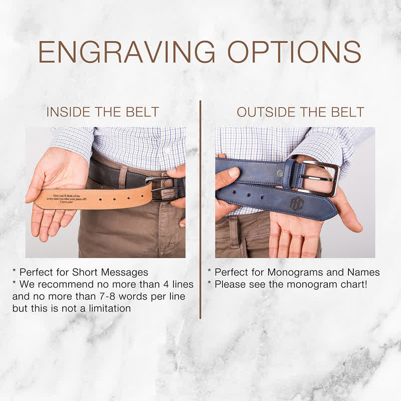 Personalized Custom Name Text Engraved Leather Belt