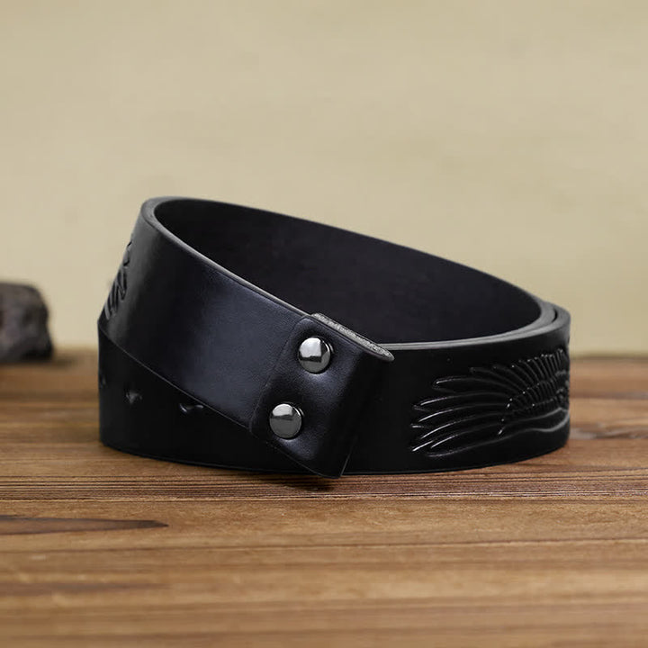 Antique Color Round Custom Name Monogram DIY Buckle Leather Belt - Antique Bronze - Black Embossed Eagle Belt - 42 - image 5