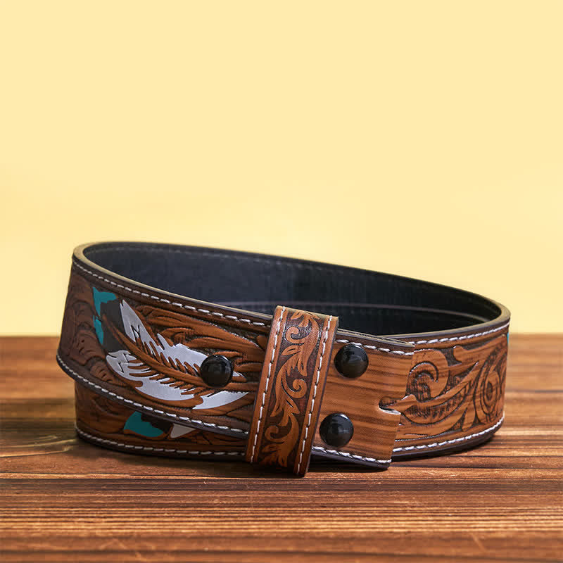 Round Custom Engraved Name Monogram DIY Buckle Leather Belt - Silver - Brown Feather Belt - 40 - image 10