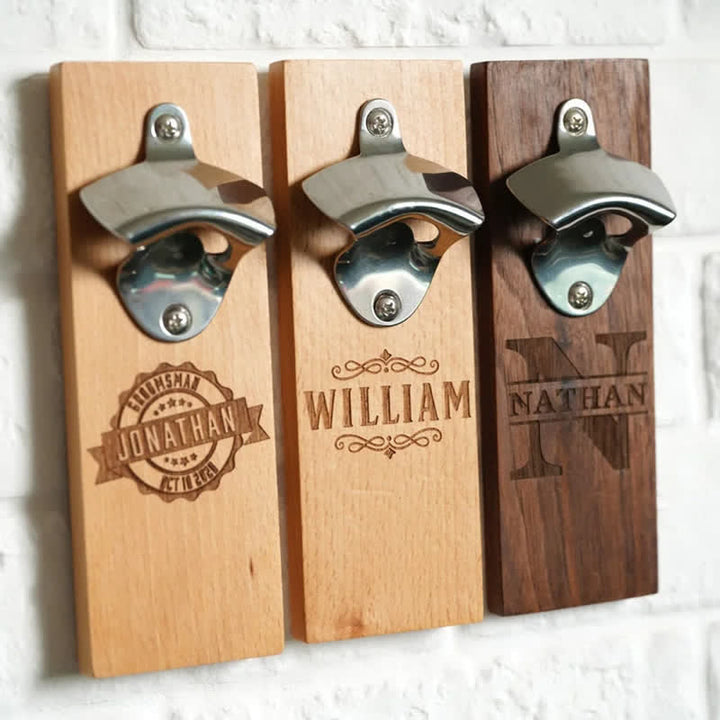 Creative Custom Carving Wood Mounted Wall Bottle Opener