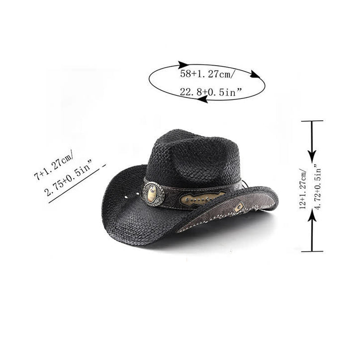 Vintage Flower Buckle Decor Spray Paint Straw Cowboy Hat