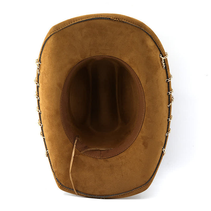 Punk Golden Metal Chain All-Season Suede Velvet Cowboy Hat - image 5