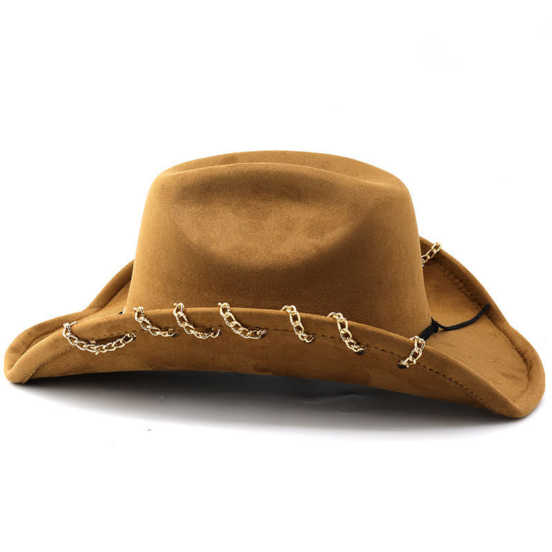 Punk Golden Metal Chain All-Season Suede Velvet Cowboy Hat - image 2