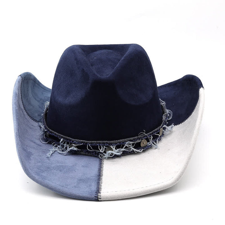 Navy & White Contrast Color Faux Suede Velvet Cowboy Hat - image 1