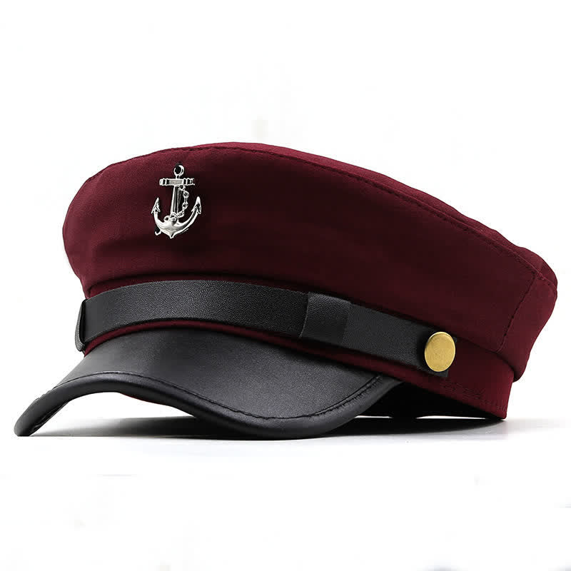 Women's Ship Anchor Navy Cap Flat Top Beret Hat