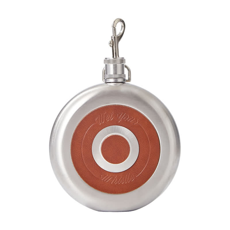 8 oz Round Portable Flask With Embeded Cup And Claw Clasp