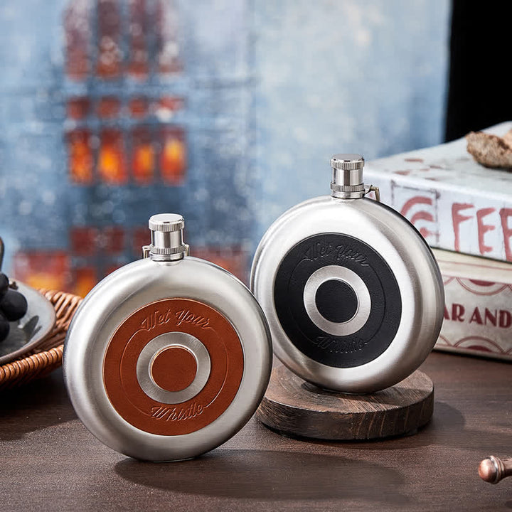 8 oz Round Portable Flask With Embeded Cup And Claw Clasp