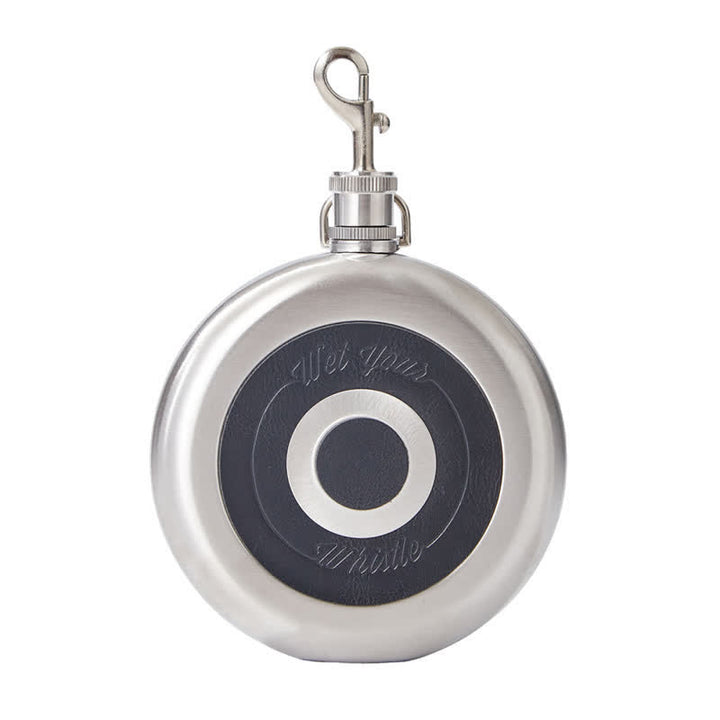 8 oz Round Portable Flask With Embeded Cup And Claw Clasp