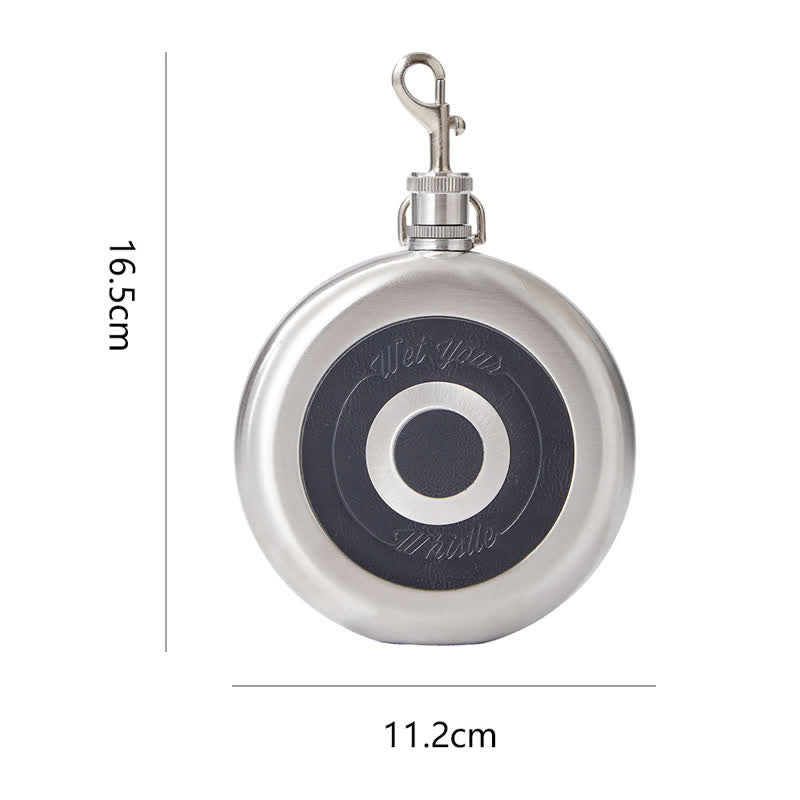 8 oz Round Portable Flask With Embeded Cup And Claw Clasp