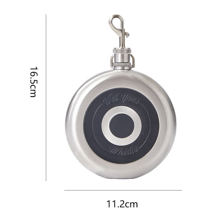 8 oz Round Portable Flask With Embeded Cup And Claw Clasp