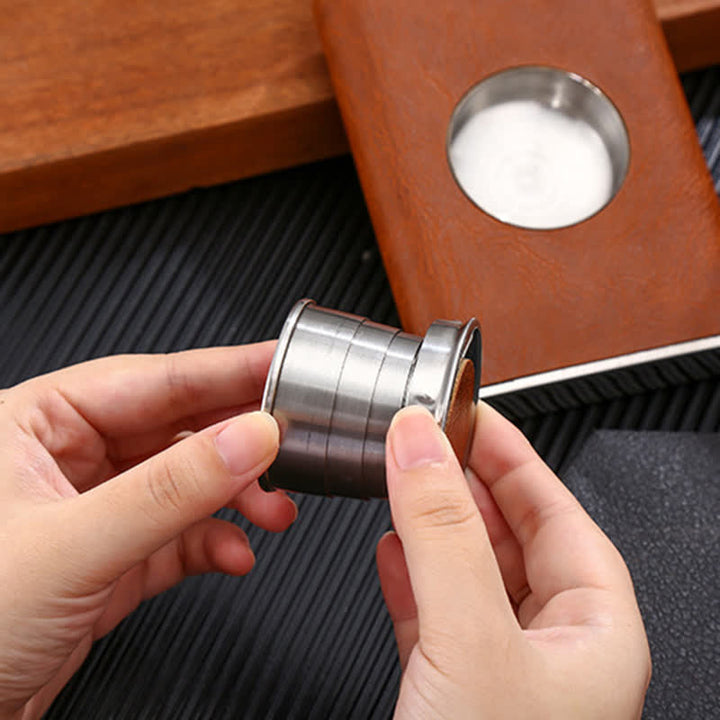 8 oz Leather Veneered Portable Flask With Embeded Cup