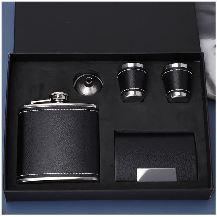 5Pcs Noble 6 oz Black Leather Veneered Cup Flask Gift Set