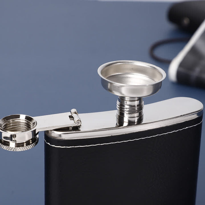 5Pcs Noble 6 oz Black Leather Veneered Cup Flask Gift Set