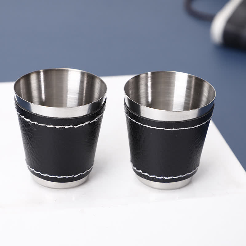 5Pcs Noble 6 oz Black Leather Veneered Cup Flask Gift Set