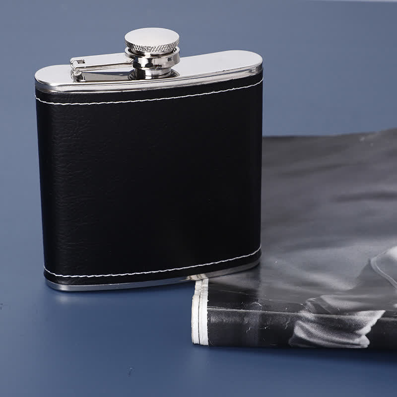 5Pcs Noble 6 oz Black Leather Veneered Cup Flask Gift Set