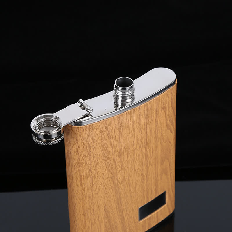 6Pcs Wood Grain Leather Veneered Cup 9 oz Flask Gift Set