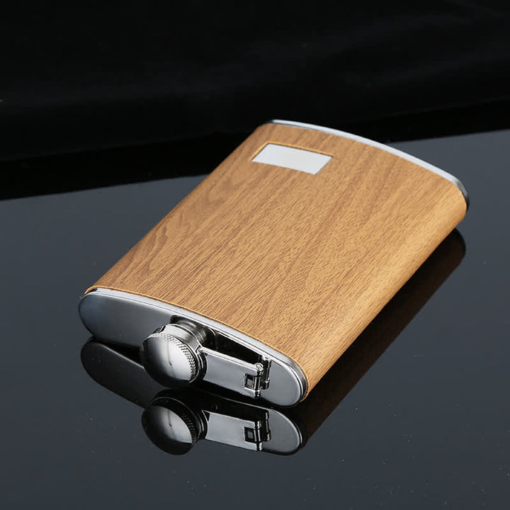 6Pcs Wood Grain Leather Veneered Cup 9 oz Flask Gift Set