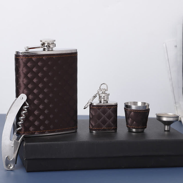 5Pcs Brown Leather Small Jug Bottle Opener Cup 8 Oz Flask Gift Set