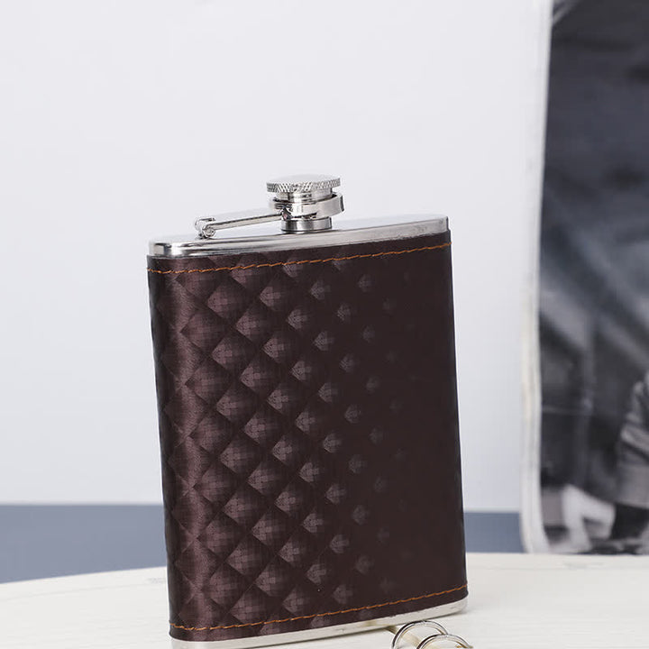 5Pcs Brown Leather Small Jug Bottle Opener Cup 8 Oz Flask Gift Set