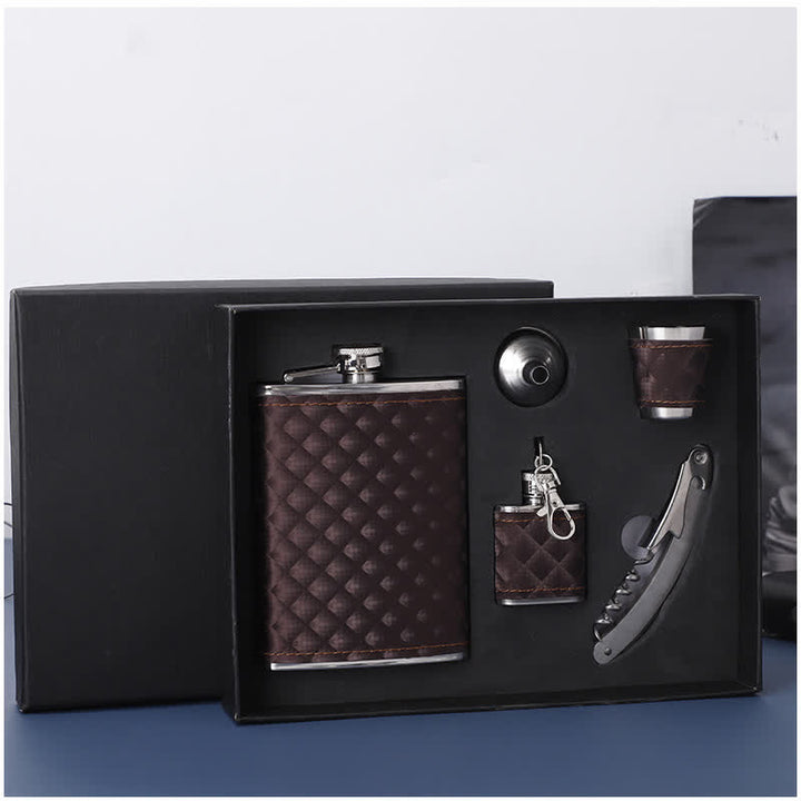 5Pcs Brown Leather Small Jug Bottle Opener Cup 8 Oz Flask Gift Set
