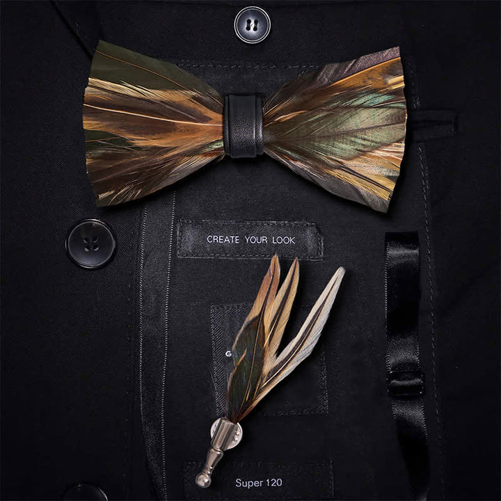 Kid's DarkSlateGray Feather Bow Tie with Lapel Pin