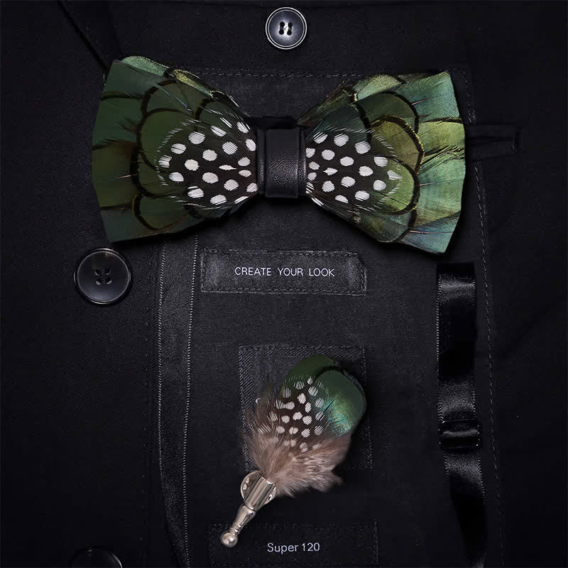 Chic Dark Green Feather Bow Tie with Lapel Pin - Kid - image 0