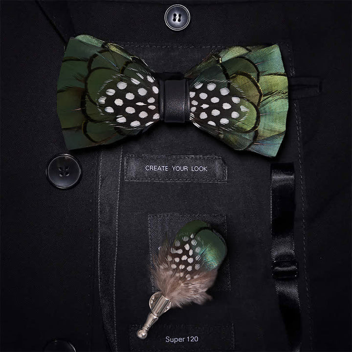 Chic Dark Green Feather Bow Tie with Lapel Pin - Kid - image 0