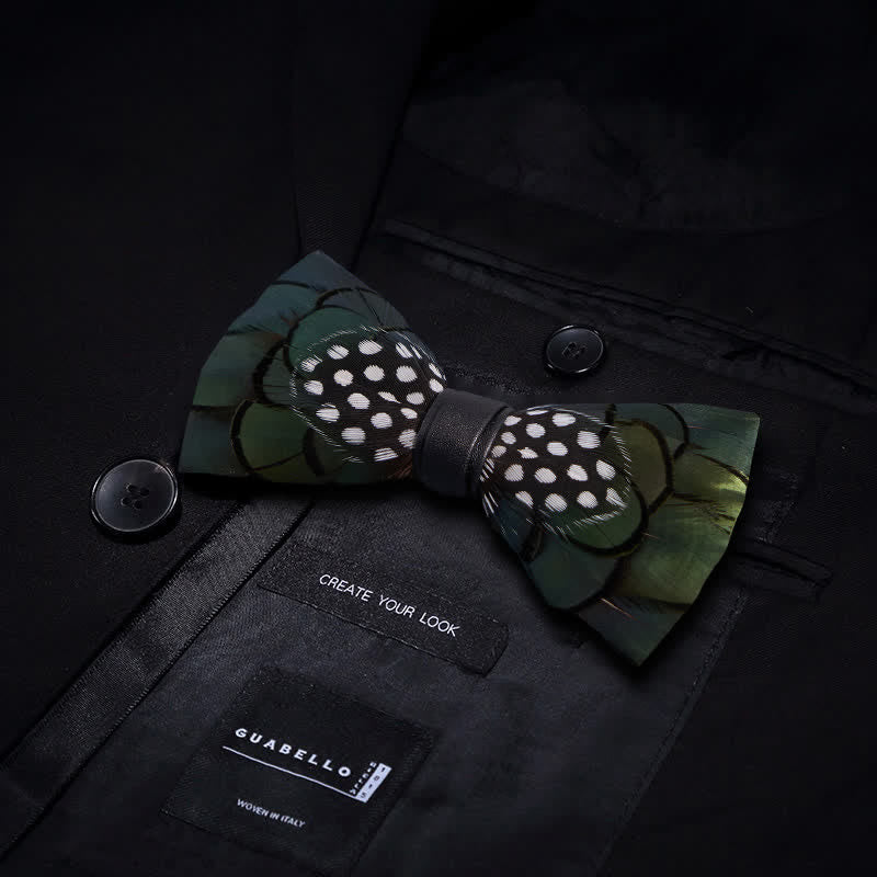 Chic Dark Green Feather Bow Tie with Lapel Pin - image 2