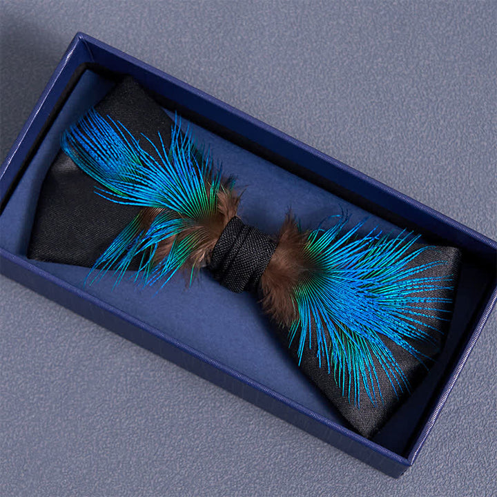 Classy Blue & Black Feather Bow Tie - image 2