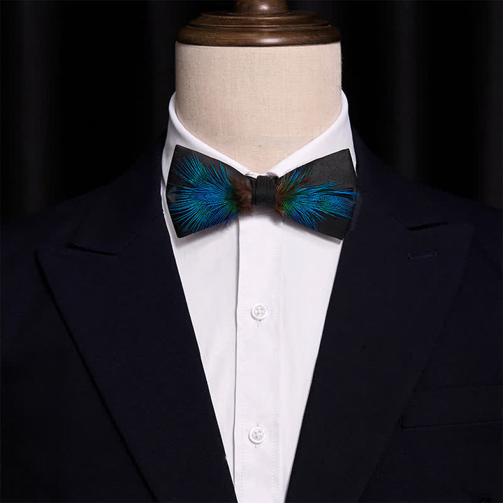 Classy Blue & Black Feather Bow Tie - image 1