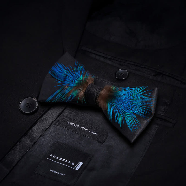 Classy Blue & Black Feather Bow Tie - Blue & Black - image 0