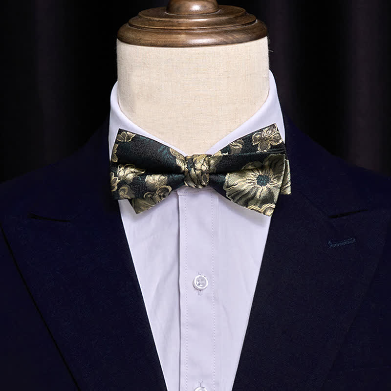 Men's Night Dark Green Floral Double Layered Bow Tie