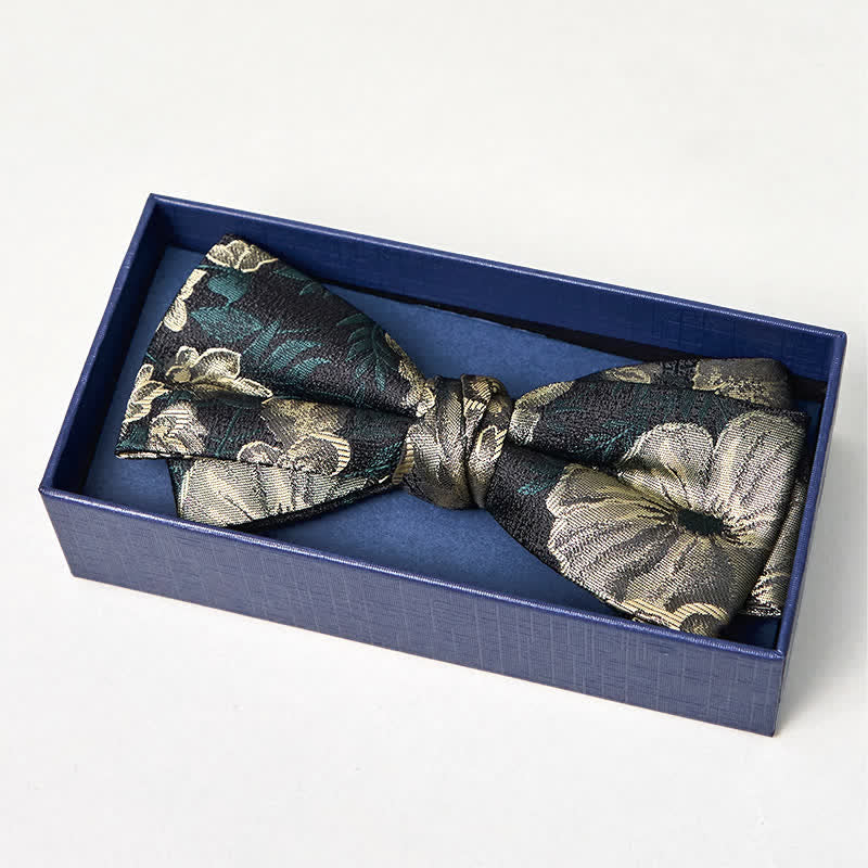 Men's Night Dark Green Floral Double Layered Bow Tie