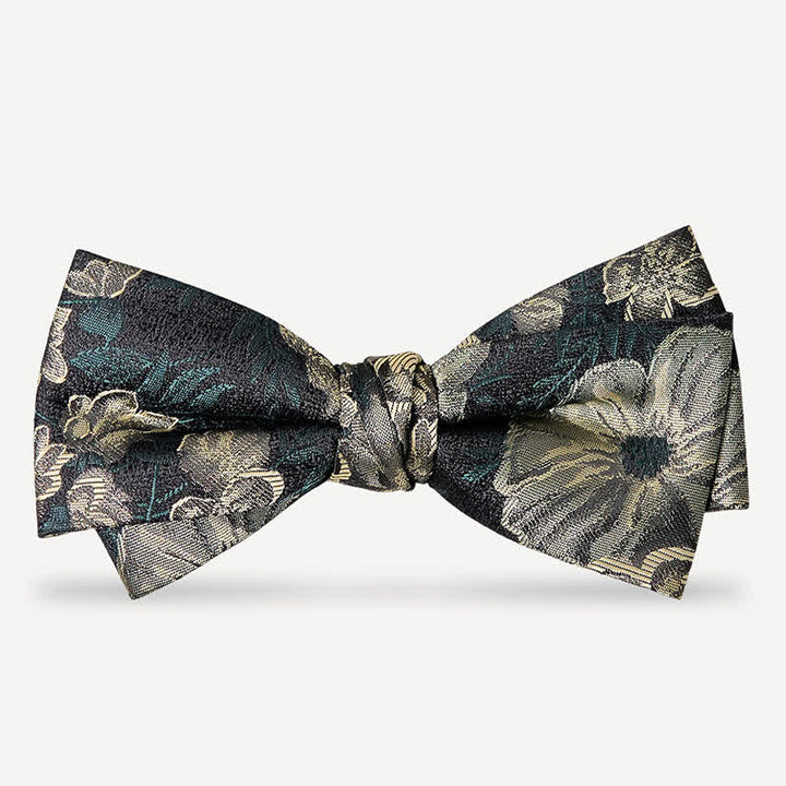 Men's Night Dark Green Floral Double Layered Bow Tie